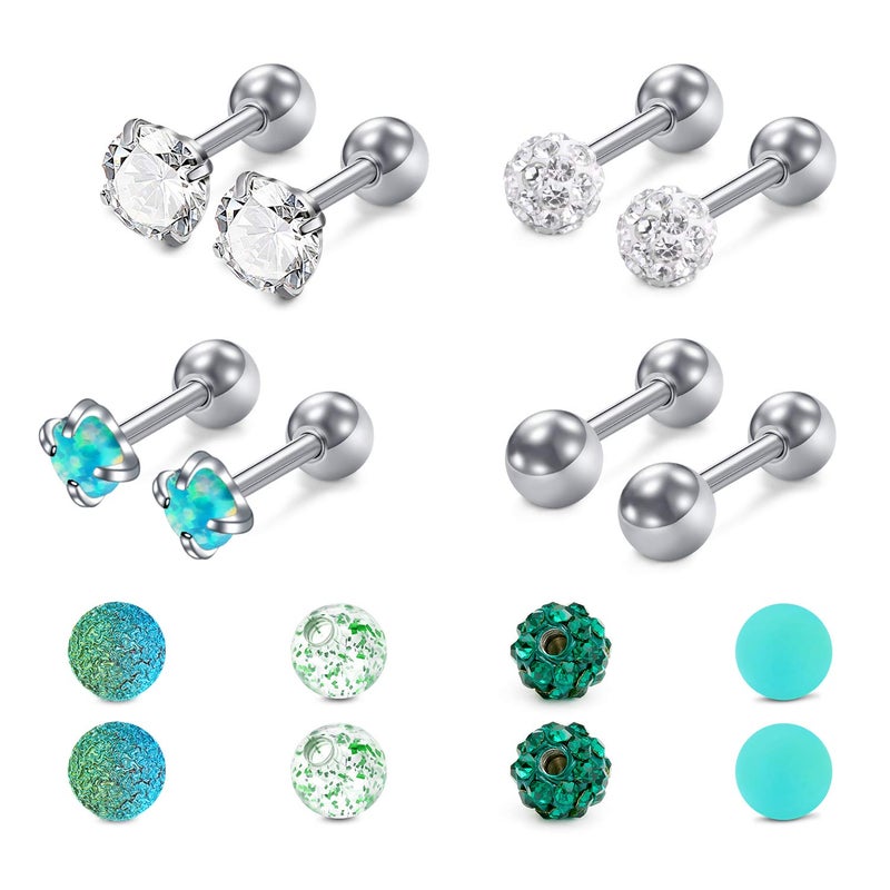 Mayhoop 16G Stainless Steel Cartilage Earring Studs & Hoops Set - Hypoallergenic Piercing Jewelry for Forward Helix, Rook, Daith, Conch - 8 Pieces with Replacement Balls - Image 1